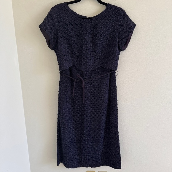 Vintage 60s Navy Ribbon Shift Hourglass Homemade Dress - Picture 3 of 14